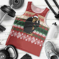 Chimpanzee Christmas Men Tank Top Chimpanzee Wearing Santa Hat - Red Green Snowflake - Wonder Print Shop