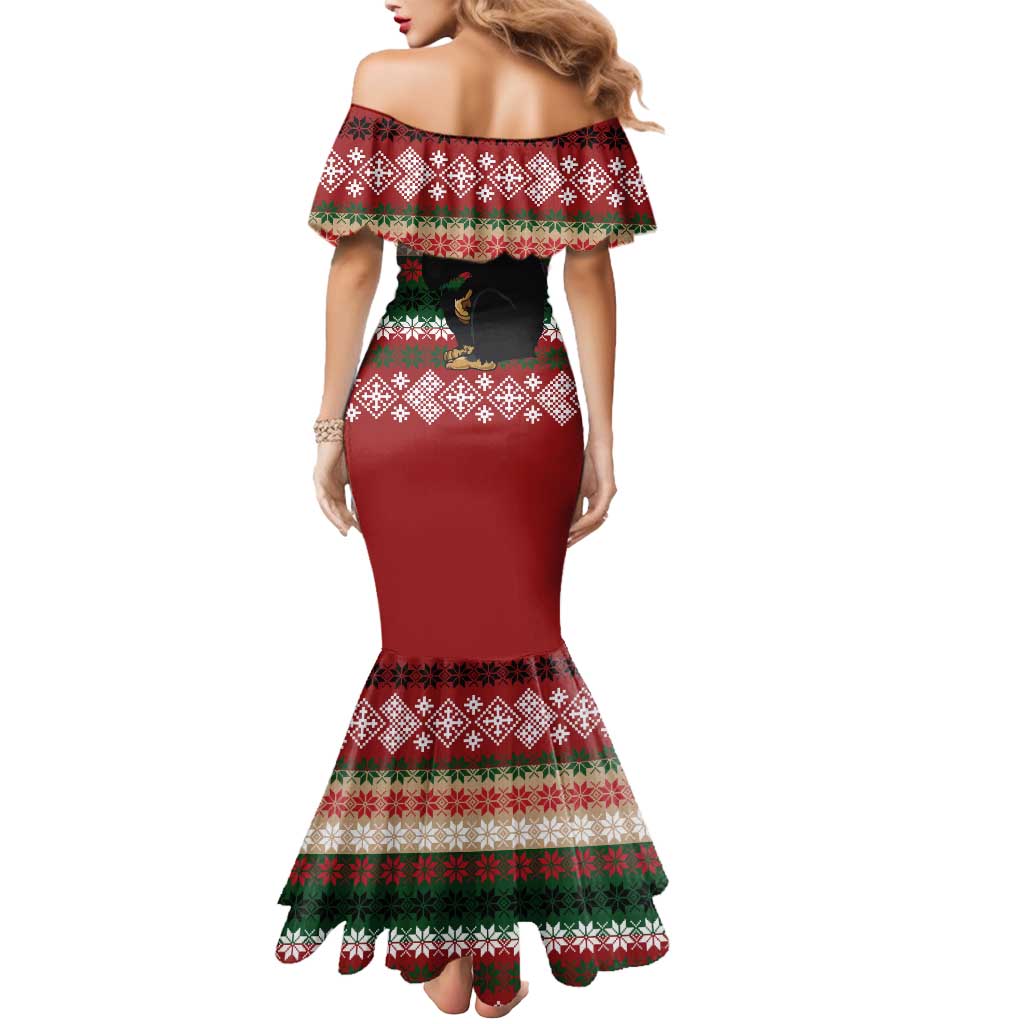 Chimpanzee Christmas Mermaid Dress Chimpanzee Wearing Santa Hat - Red Green Snowflake - Wonder Print Shop