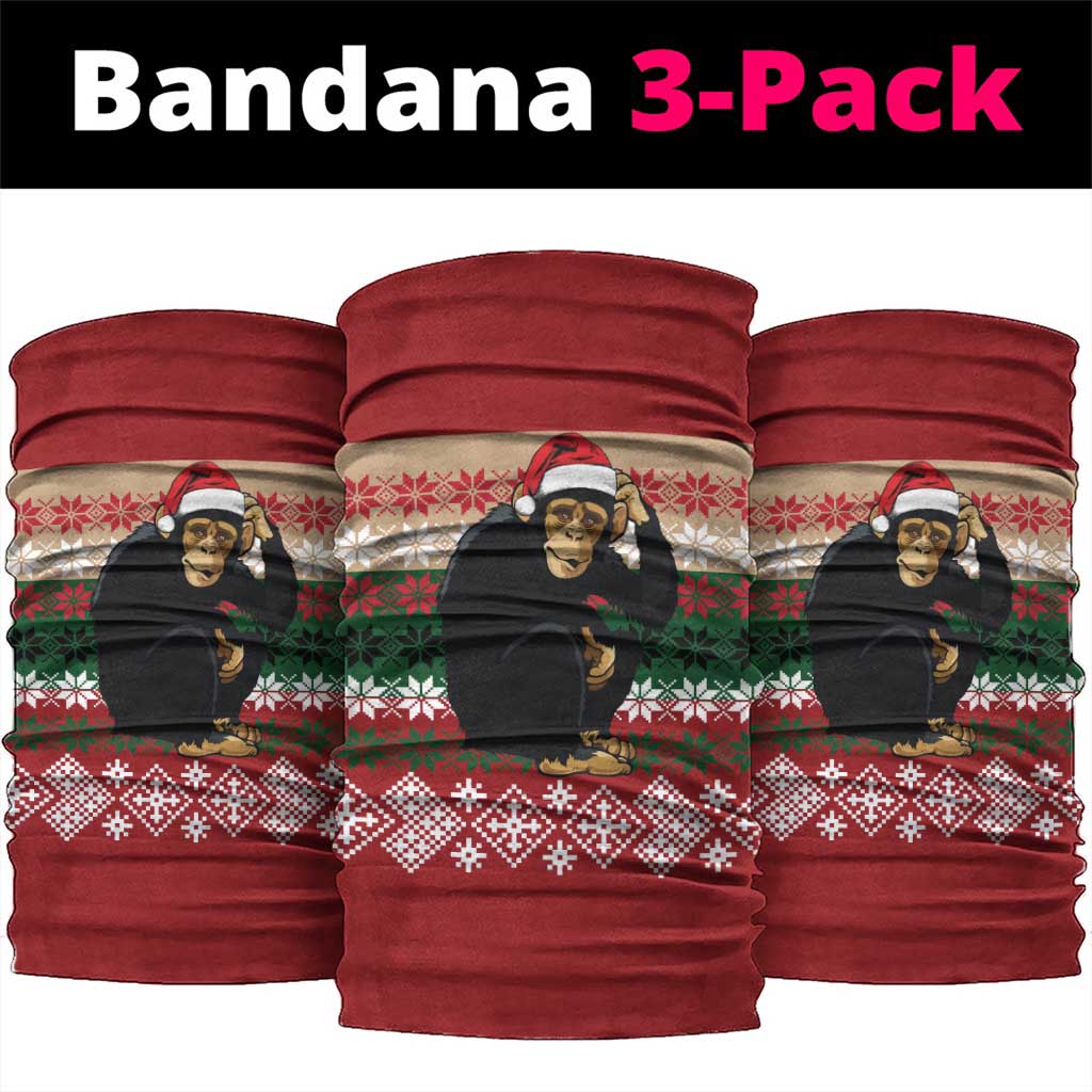 Chimpanzee Christmas Neck Gaiter Chimpanzee Wearing Santa Hat - Red Green Snowflake - Wonder Print Shop