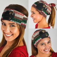 Chimpanzee Christmas Neck Gaiter Chimpanzee Wearing Santa Hat - Red Green Snowflake - Wonder Print Shop