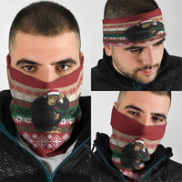 Chimpanzee Christmas Neck Gaiter Chimpanzee Wearing Santa Hat - Red Green Snowflake - Wonder Print Shop