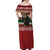 Chimpanzee Christmas Off Shoulder Maxi Dress Chimpanzee Wearing Santa Hat - Red Green Snowflake - Wonder Print Shop