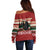 Chimpanzee Christmas Off Shoulder Sweater Chimpanzee Wearing Santa Hat - Red Green Snowflake - Wonder Print Shop