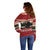 Chimpanzee Christmas Off Shoulder Sweater Chimpanzee Wearing Santa Hat - Red Green Snowflake - Wonder Print Shop