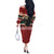 Chimpanzee Christmas Off The Shoulder Long Sleeve Dress Chimpanzee Wearing Santa Hat - Red Green Snowflake - Wonder Print Shop