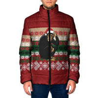 Chimpanzee Christmas Padded Jacket Chimpanzee Wearing Santa Hat - Red Green Snowflake - Wonder Print Shop