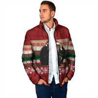 Chimpanzee Christmas Padded Jacket Chimpanzee Wearing Santa Hat - Red Green Snowflake - Wonder Print Shop
