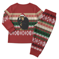 Chimpanzee Christmas Pajama Set Chimpanzee Wearing Santa Hat - Red Green Snowflake - Wonder Print Shop