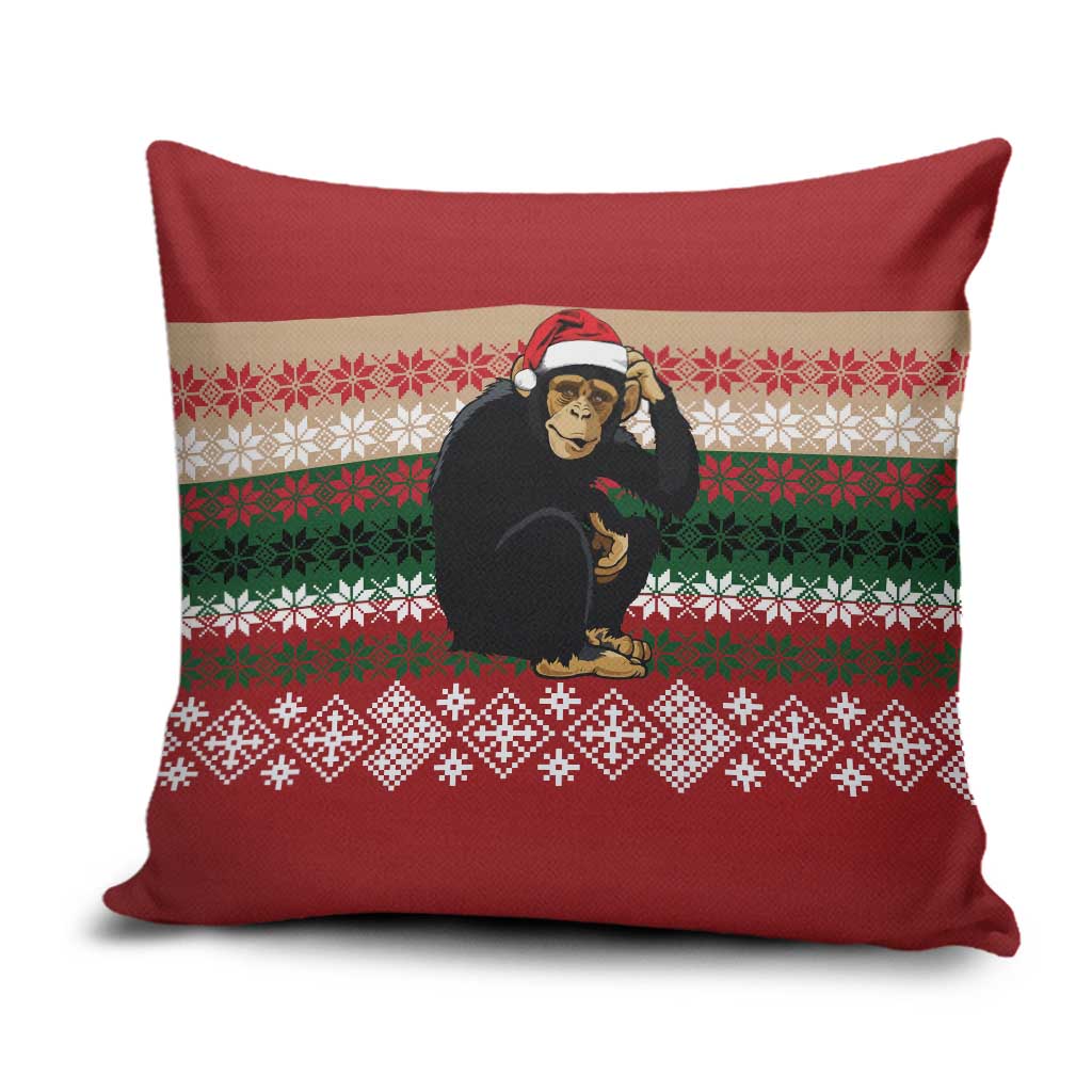 Chimpanzee Christmas Pillow Cover Chimpanzee Wearing Santa Hat - Red Green Snowflake - Wonder Print Shop