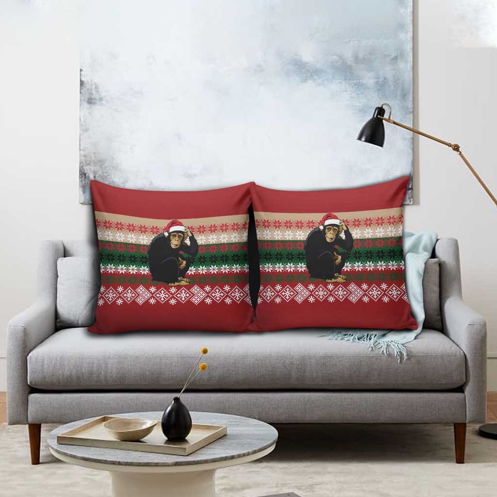 Chimpanzee Christmas Pillow Cover Chimpanzee Wearing Santa Hat - Red Green Snowflake - Wonder Print Shop