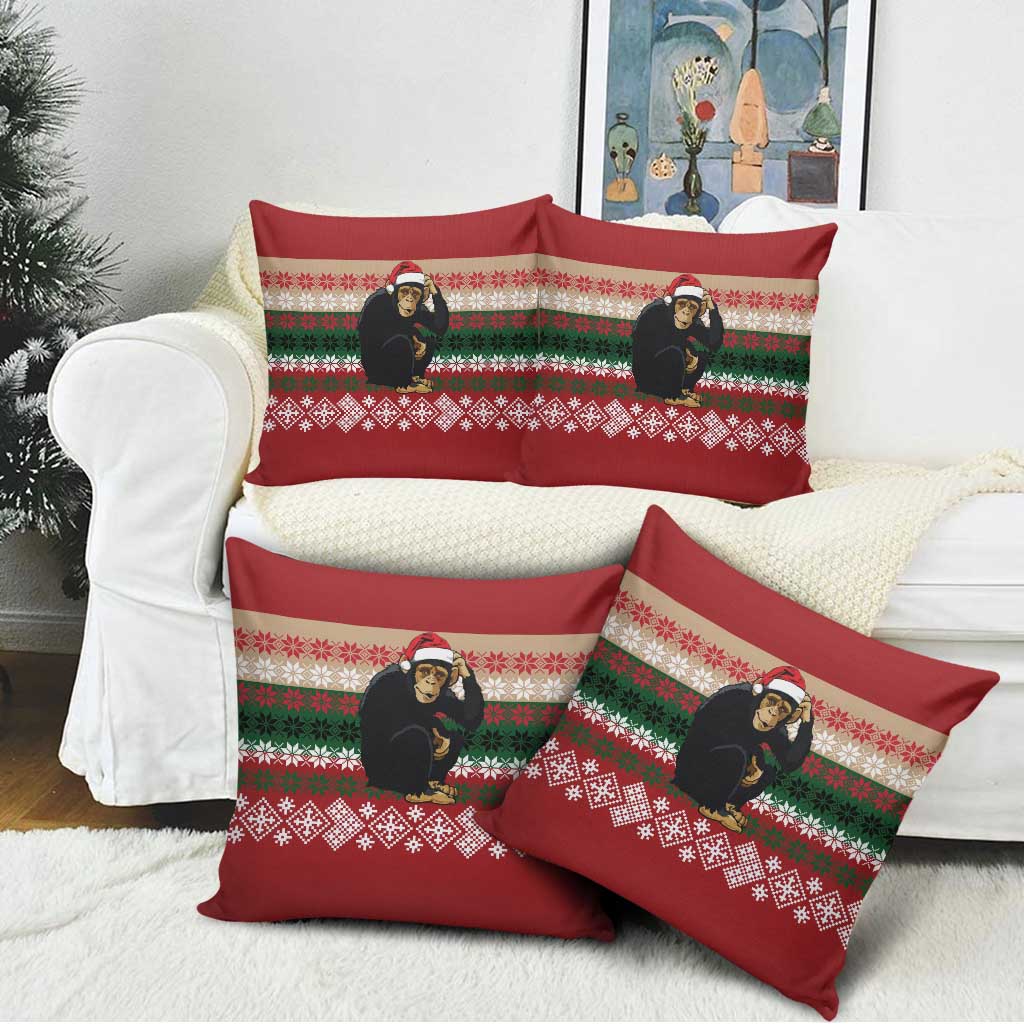 Chimpanzee Christmas Pillow Cover Chimpanzee Wearing Santa Hat - Red Green Snowflake - Wonder Print Shop
