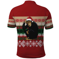 Chimpanzee Christmas Polo Shirt Chimpanzee Wearing Santa Hat - Red Green Snowflake - Wonder Print Shop