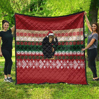 Chimpanzee Christmas Quilt Chimpanzee Wearing Santa Hat - Red Green Snowflake - Wonder Print Shop