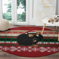 Chimpanzee Christmas Round Carpet Chimpanzee Wearing Santa Hat - Red Green Snowflake - Wonder Print Shop