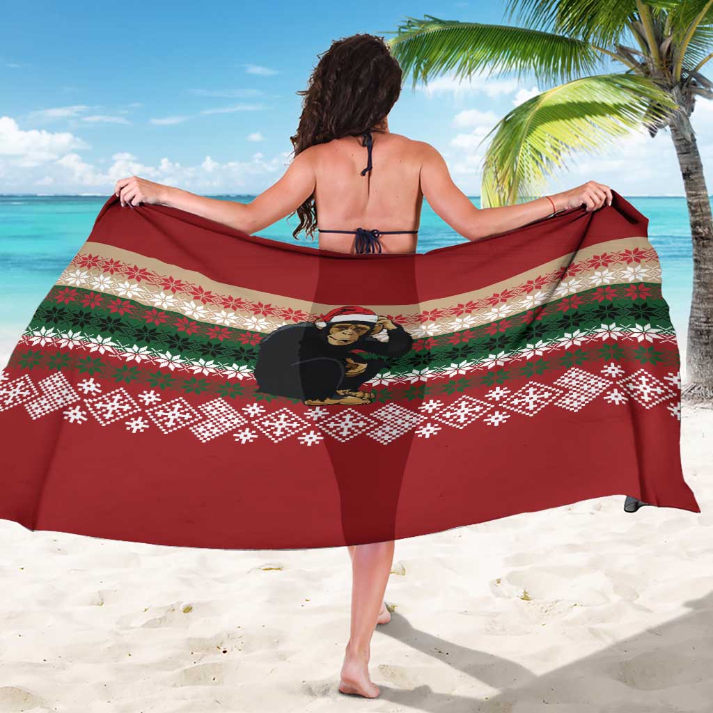 Chimpanzee Christmas Sarong Chimpanzee Wearing Santa Hat - Red Green Snowflake - Wonder Print Shop