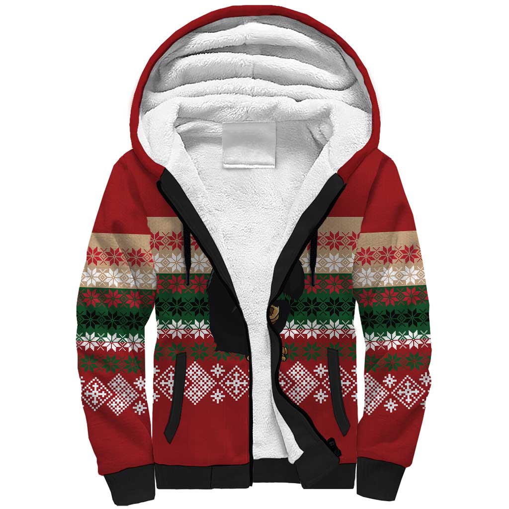 Chimpanzee Christmas Sherpa Hoodie Chimpanzee Wearing Santa Hat - Red Green Snowflake - Wonder Print Shop