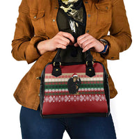 Chimpanzee Christmas Shoulder Handbag Chimpanzee Wearing Santa Hat - Red Green Snowflake - Wonder Print Shop