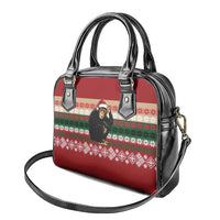 Chimpanzee Christmas Shoulder Handbag Chimpanzee Wearing Santa Hat - Red Green Snowflake - Wonder Print Shop