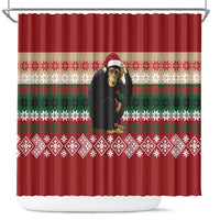 Chimpanzee Christmas Shower Curtain Chimpanzee Wearing Santa Hat - Red Green Snowflake - Wonder Print Shop