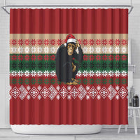 Chimpanzee Christmas Shower Curtain Chimpanzee Wearing Santa Hat - Red Green Snowflake - Wonder Print Shop