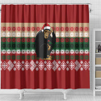Chimpanzee Christmas Shower Curtain Chimpanzee Wearing Santa Hat - Red Green Snowflake - Wonder Print Shop