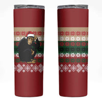 Chimpanzee Christmas Skinny Tumbler Chimpanzee Wearing Santa Hat - Red Green Snowflake - Wonder Print Shop