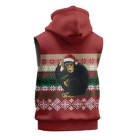 Chimpanzee Christmas Sleeveless Hoodie Chimpanzee Wearing Santa Hat - Red Green Snowflake - Wonder Print Shop