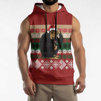 Chimpanzee Christmas Sleeveless Hoodie Chimpanzee Wearing Santa Hat - Red Green Snowflake - Wonder Print Shop