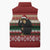 Chimpanzee Christmas Sleeveless Puffer Jacket Chimpanzee Wearing Santa Hat - Red Green Snowflake - Wonder Print Shop
