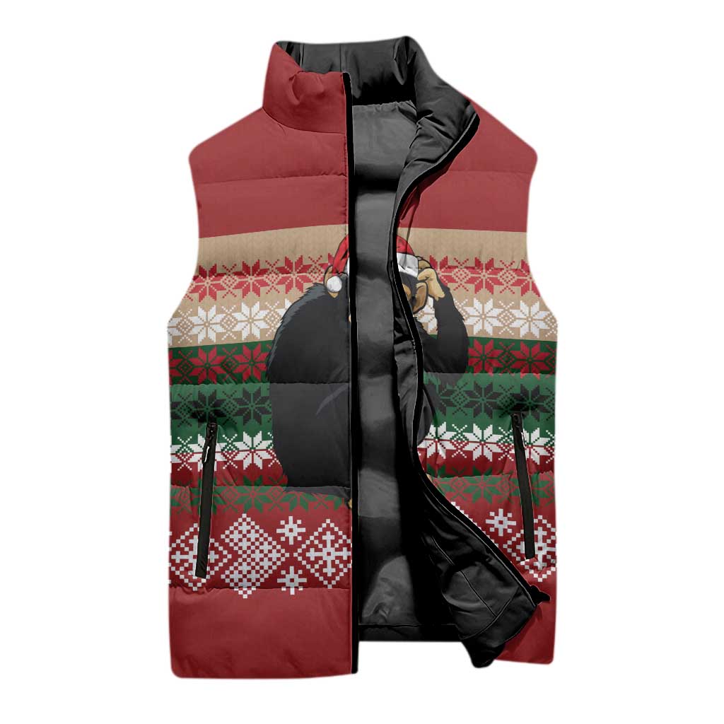 Chimpanzee Christmas Sleeveless Puffer Jacket Chimpanzee Wearing Santa Hat - Red Green Snowflake - Wonder Print Shop