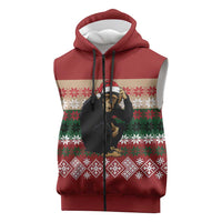 Chimpanzee Christmas Sleeveless Zip Hoodie Chimpanzee Wearing Santa Hat - Red Green Snowflake - Wonder Print Shop