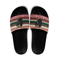 Chimpanzee Christmas Slide Sandals Chimpanzee Wearing Santa Hat - Red Green Snowflake - Wonder Print Shop
