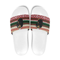 Chimpanzee Christmas Slide Sandals Chimpanzee Wearing Santa Hat - Red Green Snowflake - Wonder Print Shop