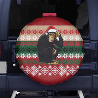 Chimpanzee Christmas Spare Tire Cover Chimpanzee Wearing Santa Hat - Red Green Snowflake - Wonder Print Shop