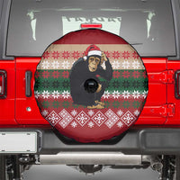 Chimpanzee Christmas Spare Tire Cover Chimpanzee Wearing Santa Hat - Red Green Snowflake - Wonder Print Shop