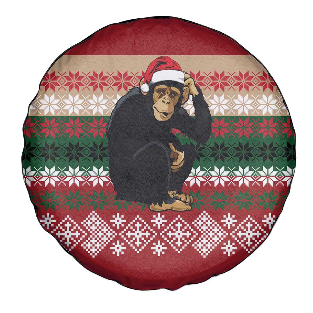 Chimpanzee Christmas Spare Tire Cover Chimpanzee Wearing Santa Hat - Red Green Snowflake - Wonder Print Shop