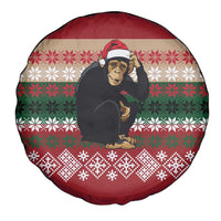 Chimpanzee Christmas Spare Tire Cover Chimpanzee Wearing Santa Hat - Red Green Snowflake - Wonder Print Shop