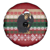 Chimpanzee Christmas Spare Tire Cover Chimpanzee Wearing Santa Hat - Red Green Snowflake - Wonder Print Shop