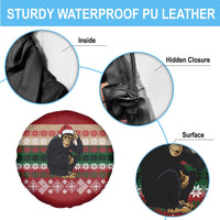 Chimpanzee Christmas Spare Tire Cover Chimpanzee Wearing Santa Hat - Red Green Snowflake - Wonder Print Shop