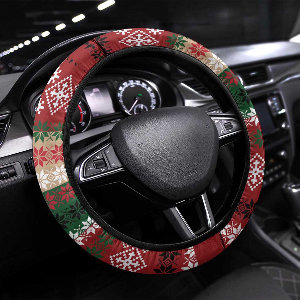 Chimpanzee Christmas Steering Wheel Cover Chimpanzee Wearing Santa Hat - Red Green Snowflake - Wonder Print Shop