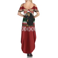 Chimpanzee Christmas Summer Maxi Dress Chimpanzee Wearing Santa Hat - Red Green Snowflake - Wonder Print Shop