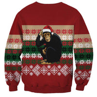 Chimpanzee Christmas Sweatshirt Chimpanzee Wearing Santa Hat - Red Green Snowflake - Wonder Print Shop