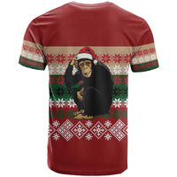 Chimpanzee Christmas T Shirt Chimpanzee Wearing Santa Hat - Red Green Snowflake - Wonder Print Shop