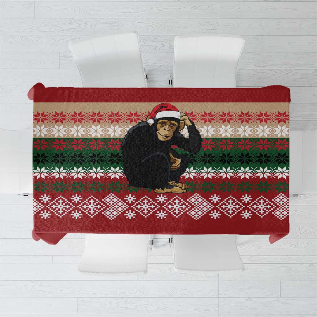 Chimpanzee Christmas Tablecloth Chimpanzee Wearing Santa Hat - Red Green Snowflake - Wonder Print Shop