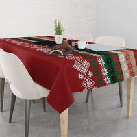 Chimpanzee Christmas Tablecloth Chimpanzee Wearing Santa Hat - Red Green Snowflake - Wonder Print Shop
