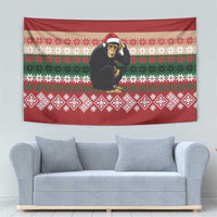 Chimpanzee Christmas Tapestry Chimpanzee Wearing Santa Hat - Red Green Snowflake - Wonder Print Shop