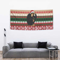 Chimpanzee Christmas Tapestry Chimpanzee Wearing Santa Hat - Red Green Snowflake - Wonder Print Shop