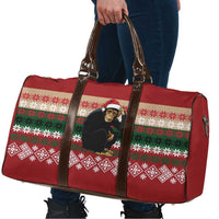 Chimpanzee Christmas Travel Bag Chimpanzee Wearing Santa Hat - Red Green Snowflake - Wonder Print Shop