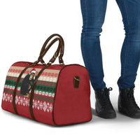 Chimpanzee Christmas Travel Bag Chimpanzee Wearing Santa Hat - Red Green Snowflake - Wonder Print Shop