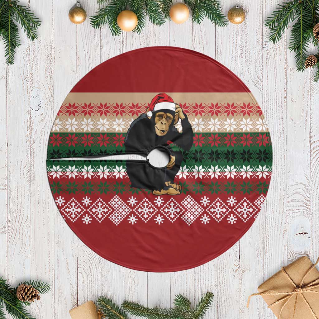 Chimpanzee Christmas Tree Skirt Chimpanzee Wearing Santa Hat - Red Green Snowflake - Wonder Print Shop